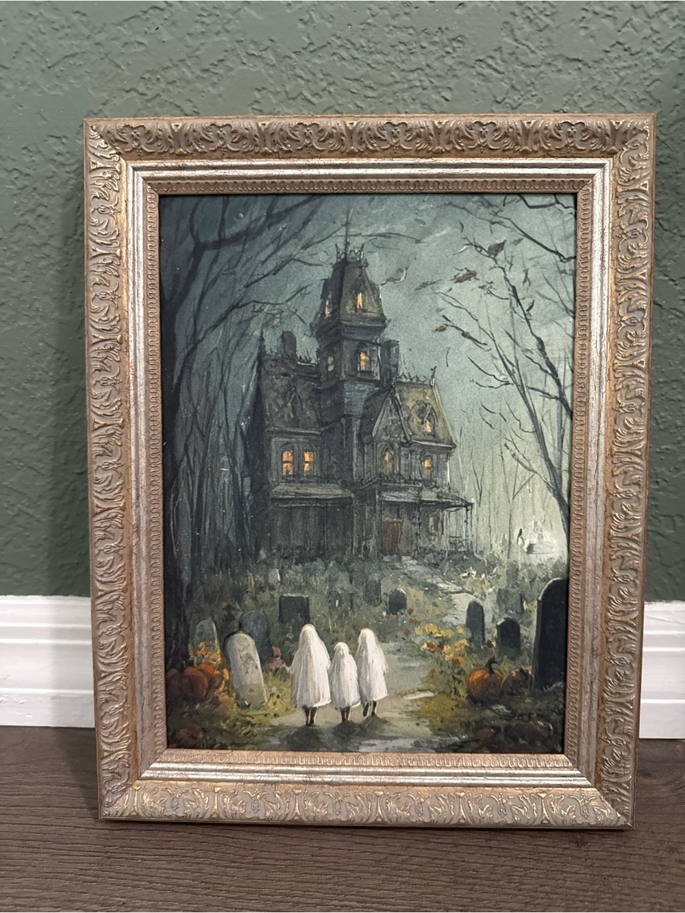 Halloween Haunted House Graveyard Ghosts Framed Art By Petal Lane
